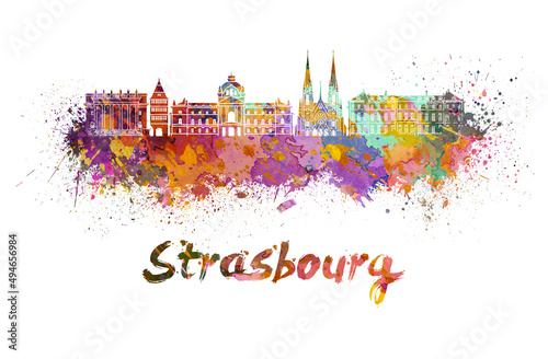 Strasbourg skyline in watercolor