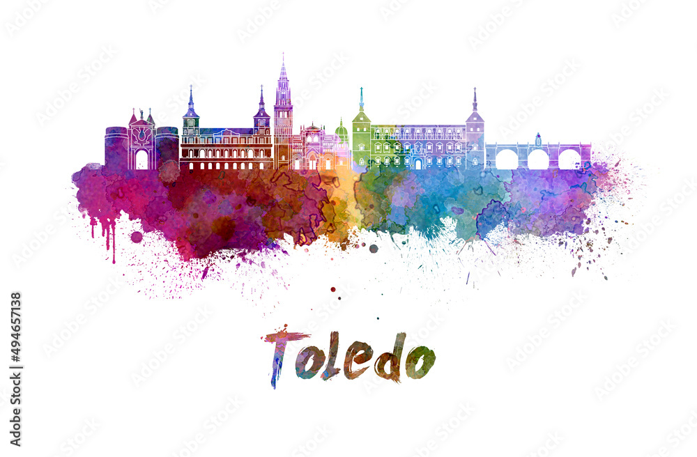 Toledo skyline in watercolor - obrazy, fototapety, plakaty 
