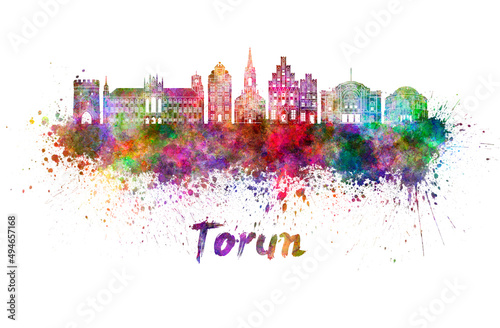 Torun skyline in watercolor photo