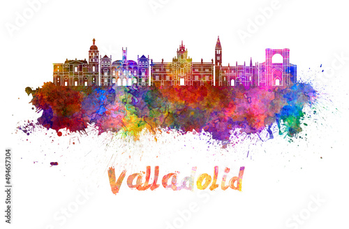 Valladolid skyline in watercolor photo