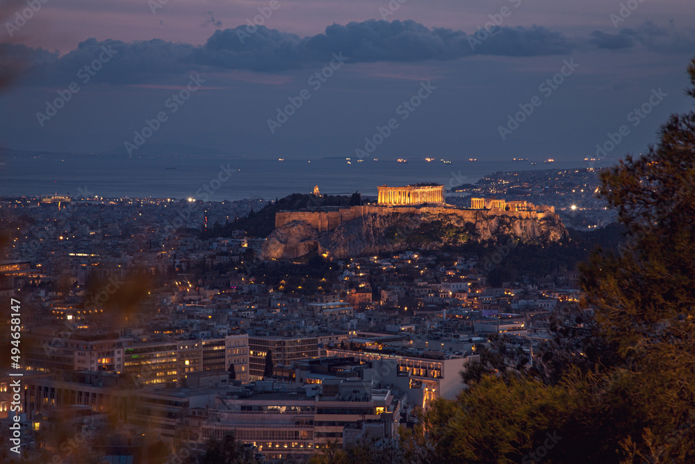 panorama of acropolis athens at night