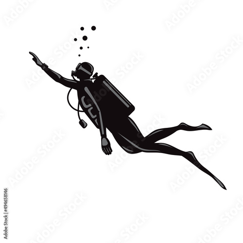 Scuba diver with underwater equipment vector