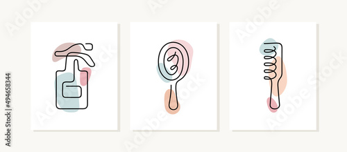 Hairdresser tools continuous line posters