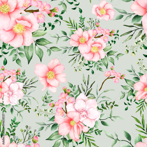 Hand drawn watercolor romantic floral seamless pattern