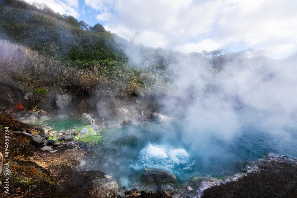 View lake with thermal water. Iturup, Kuril Islands. Russia View lake with thermal water. Iturup, Kuril Islands. Russia