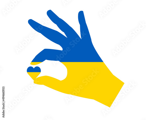 Ukraine Flag Emblem Hand And Heart Symbol Abstract Vector illustration Design