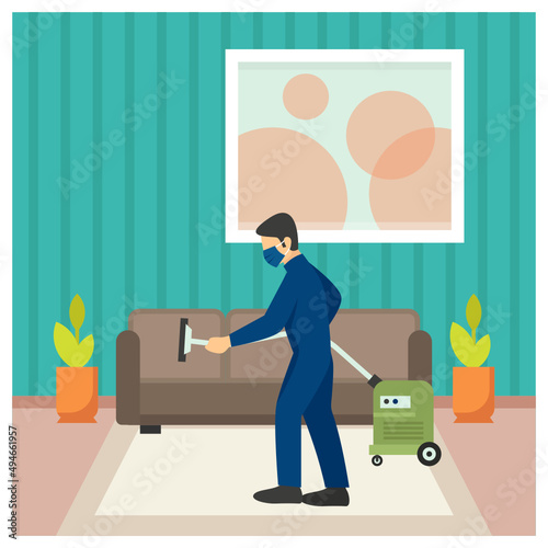 Deep Clean Sofa couch Fabric Concept, Sanitize Upholstered Furniture vector icon design, Industrial cleaning service symbol, office and street caretaker Sign, maintenance appliance and equipment stock