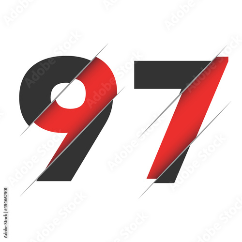 97 9 7 Number Logo Design with a Creative Cut. Creative logo design.
