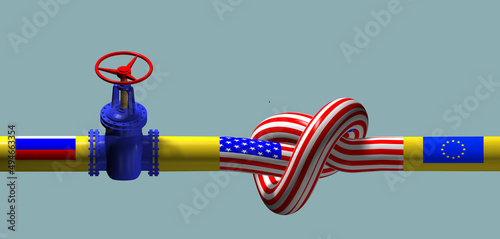 The Nord Stream-2 gas pipeline. US flag. 3d rendering.