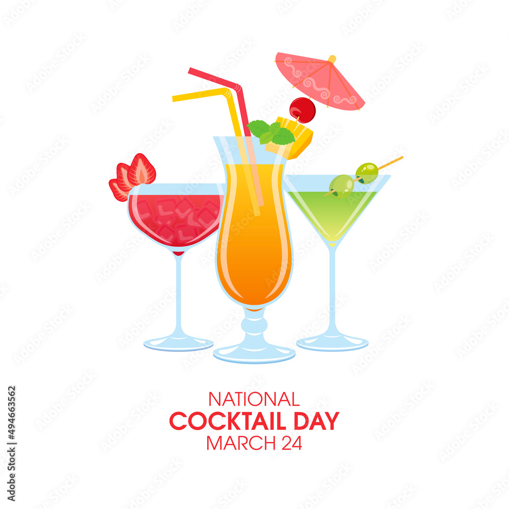 National Cocktail Day vector Drinking glasses with alcoholic drinks