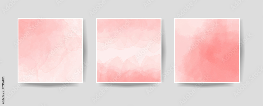 Pink watercolor wet wash splash background collection. Set of vector illustration templates for birthday, wedding, quotes, it's a girl card, social media banners design, web, internet ads, posts.
