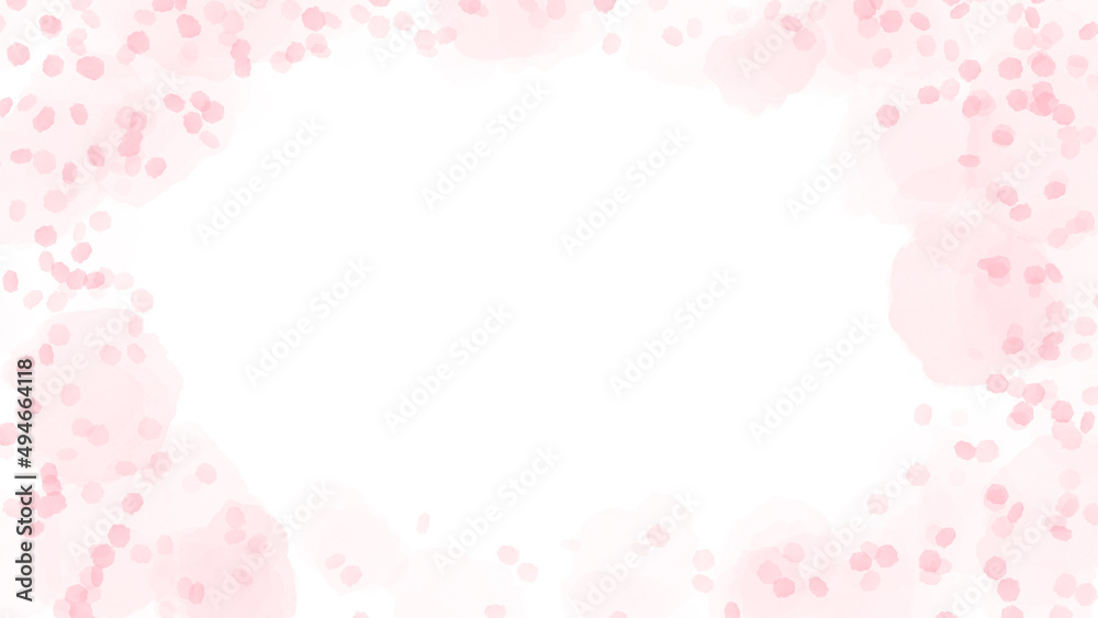 水彩風　桜吹雪のフレーム　花吹雪　春の背景装飾イラスト　メッセージカード　コピースペース　コピースペース