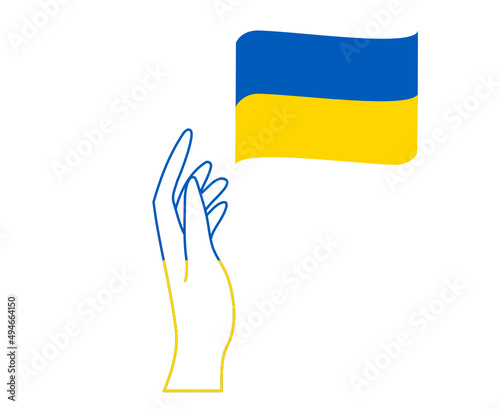Ukraine Flag Ribbon And Hand Emblem National Europe Abstract Symbol Vector illustration Design