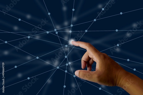 Man hand connection technologies networks background.