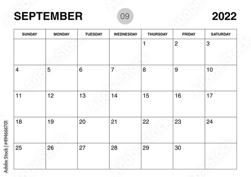 September 2022 year planner template, calendar 2022 template, monthly and yearly planners. organizer diary. week start Sunday, corporate planner template, Desk calendar 2022 year, Vector illustration