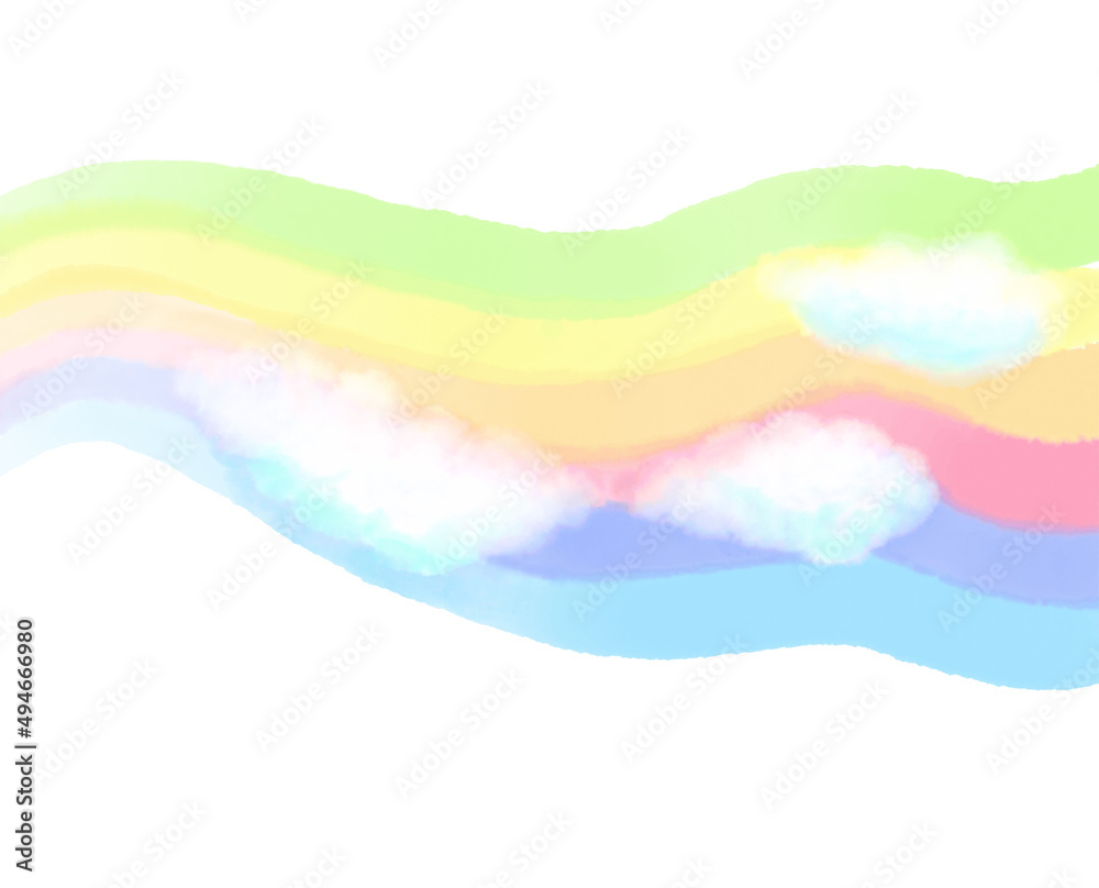 水彩画風タッチで6色のカラフルな線の虹にふわふわした雲がくっついている背景素材 Stock イラスト Adobe Stock 水彩画風タッチで6色のカラフルな線の虹にふわふわした雲がくっついている背景素材 Stock イラスト Adobe Stock