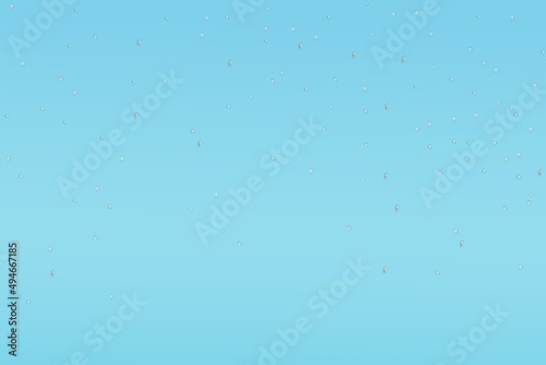Blue water droplets. Water drops on the color surface. Vector illustration. Air bubbles, dynamic aqua motion, realistic misted glass, rain on window, wet surface, humid texture, condensation or dew