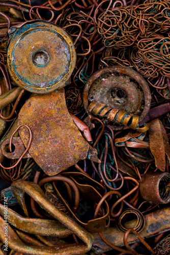 A pile of copper scrap for recycling. Copper is mainly heat pipes and heat exchangers from laptop cooling systems. photo