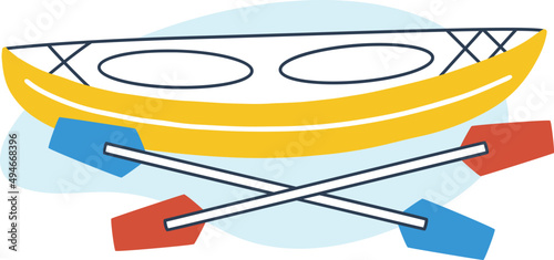 Icon of Rowing Boat with Paddles Cartoon Illustration