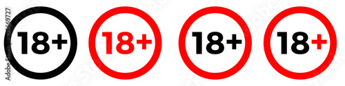 Under 18 sign warning symbol. Over 18 only censored. Eighteen age older forbidden adult content.