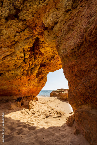 Beautiful sandstone arch with the view on the Atlantic Ocean in Ferragudo  Algarve  Portugal