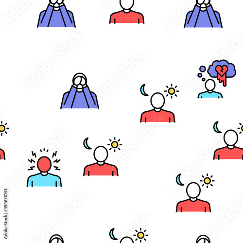 Psychological Problems Vector Seamless Pattern Thin Line Illustration