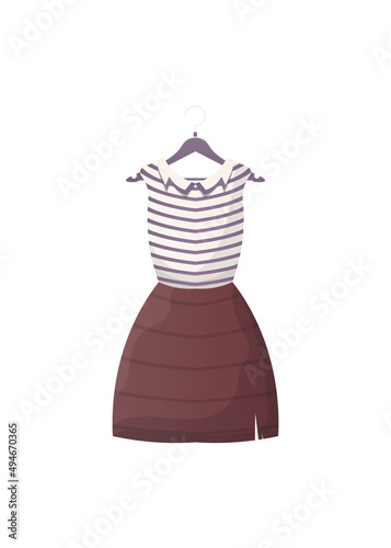 Brown female dress isolated on white background. Cartoon style. Vector.