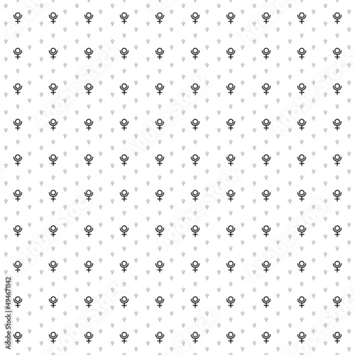 Square seamless background pattern from black astrological pluto symbols are different sizes and opacity. The pattern is evenly filled. Vector illustration on white background