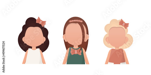 Set Little girls child is depicted waist high. Cartoon style. Vector illustration.