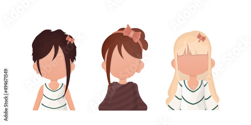 A set of cute girls is depicted waist high. Isolated. Vector illustration.