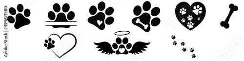 Heart paw icon vector set. Dog paw illustration sign collection. love dog symbol.