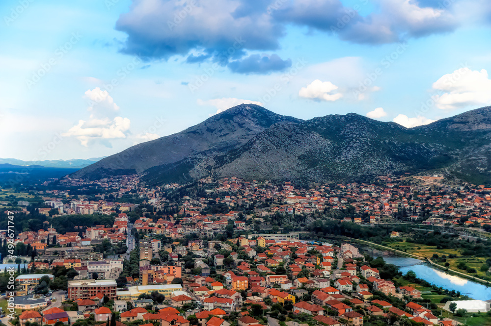 Aerial view over city of Trebinje, Bosnia and Herzegovina.