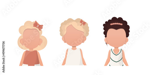 A set of cute girls is depicted waist high. Cartoon style. Vector illustration.