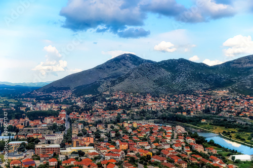 Obraz na płótnie Aerial view over city of Trebinje, Bosnia and Herzegovina. w salonie