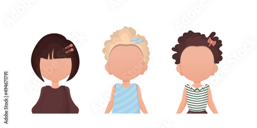 A set of cute baby girls is depicted waist high. Isolated. Vector illustration.
