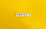 Impact Investing Banner. Letter Tiles on Yellow Background. Minimal Aesthetics.