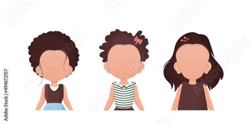 Set Little girls child is depicted waist high. Isolated on white background. Vector.