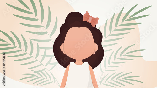 Cute girl in flat style. Poster with a teenage girl. Vector illustration.