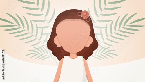 Cute baby girl in flat style. Poster with a teenage girl. Vector.