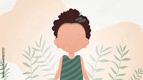 Little girl in flat style. Poster with a teenage girl. Vector illustration.