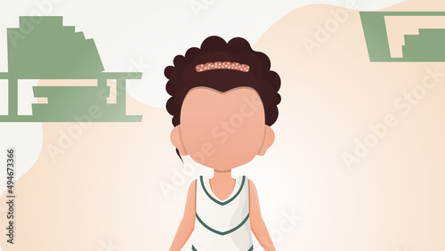 Cute girl in cartoon style. Poster with a teenage girl. Vector.