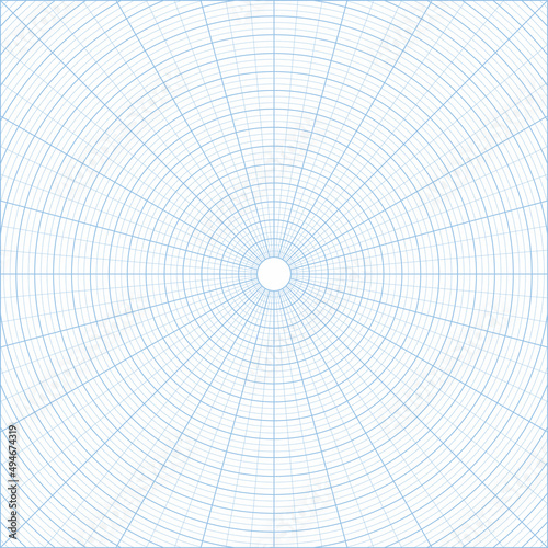 Vector illustration polar grid isolated on white background. Polar coordinate circular grid in flat style. 360 degrees scale. Blank polar graph paper template.