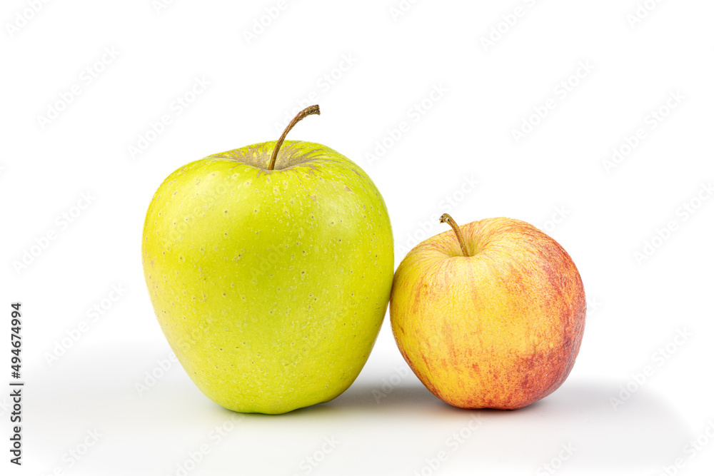 Close-up of a Green and Red Apple on a White Background