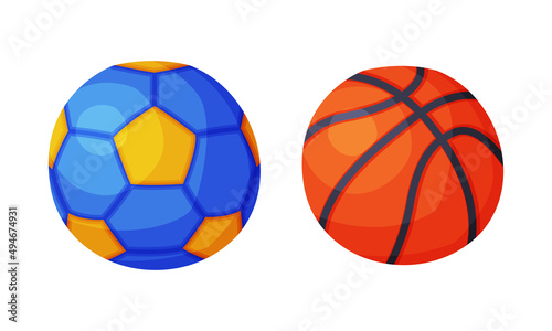 Fitness and sports equipment set. Basketball and volleyball balls vector illustration