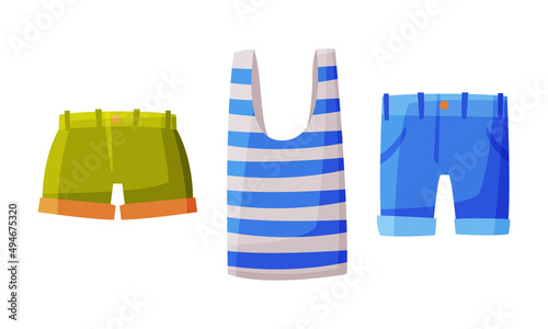 Striped sleeveless tank top and shorts.Travel and summer vacation object cartoon vector illustration