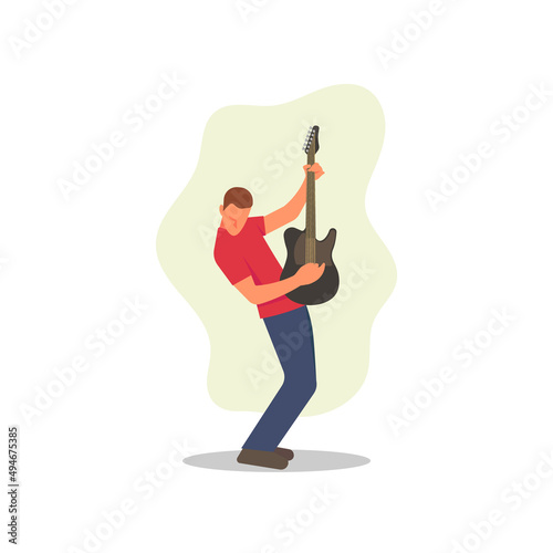 Electric guitarist playing guitar solo simple flat vector character illustration.