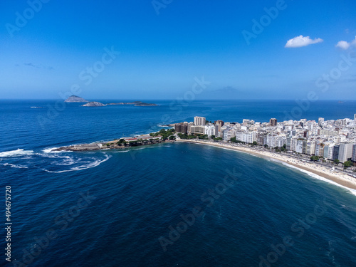 aerial drone view of Copacabana beach towards Leblon, Rio de Janeiro, Brazil
