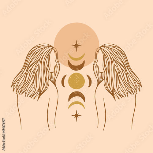 Boho sacred magic meditating woman vector illustration