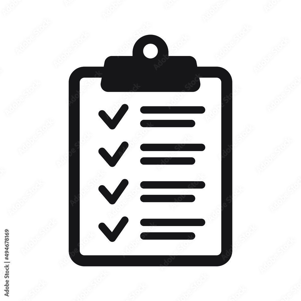 Clipboard vector icon. Task checklist icon. Task completed. Signed icon of an approved document. Project completed.