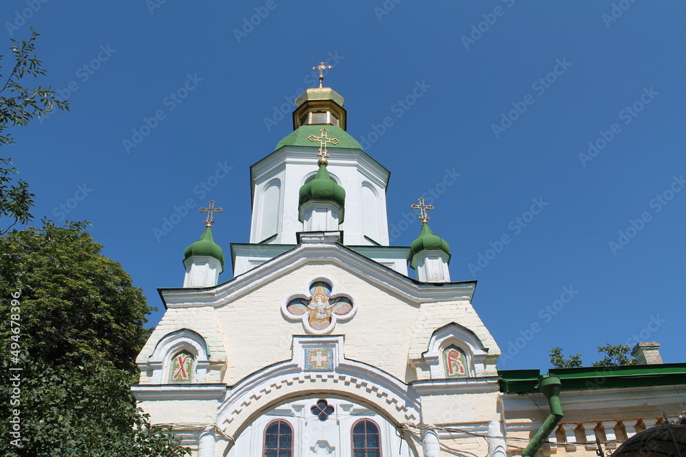 Fototapeta premium Ukraine: beautiful Kyiv before the war Stop the war Safe Kyiv Help Ukraine Peaceful sky